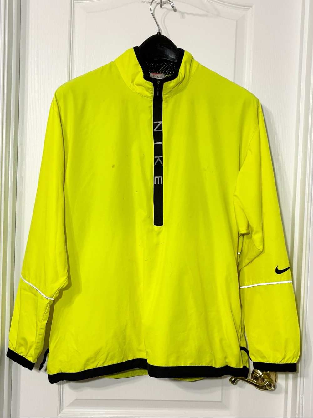 Y2K VTG Nike Hi-Vis Neon Yellow Running Windbreaker Pullover Jacket Men’s Large